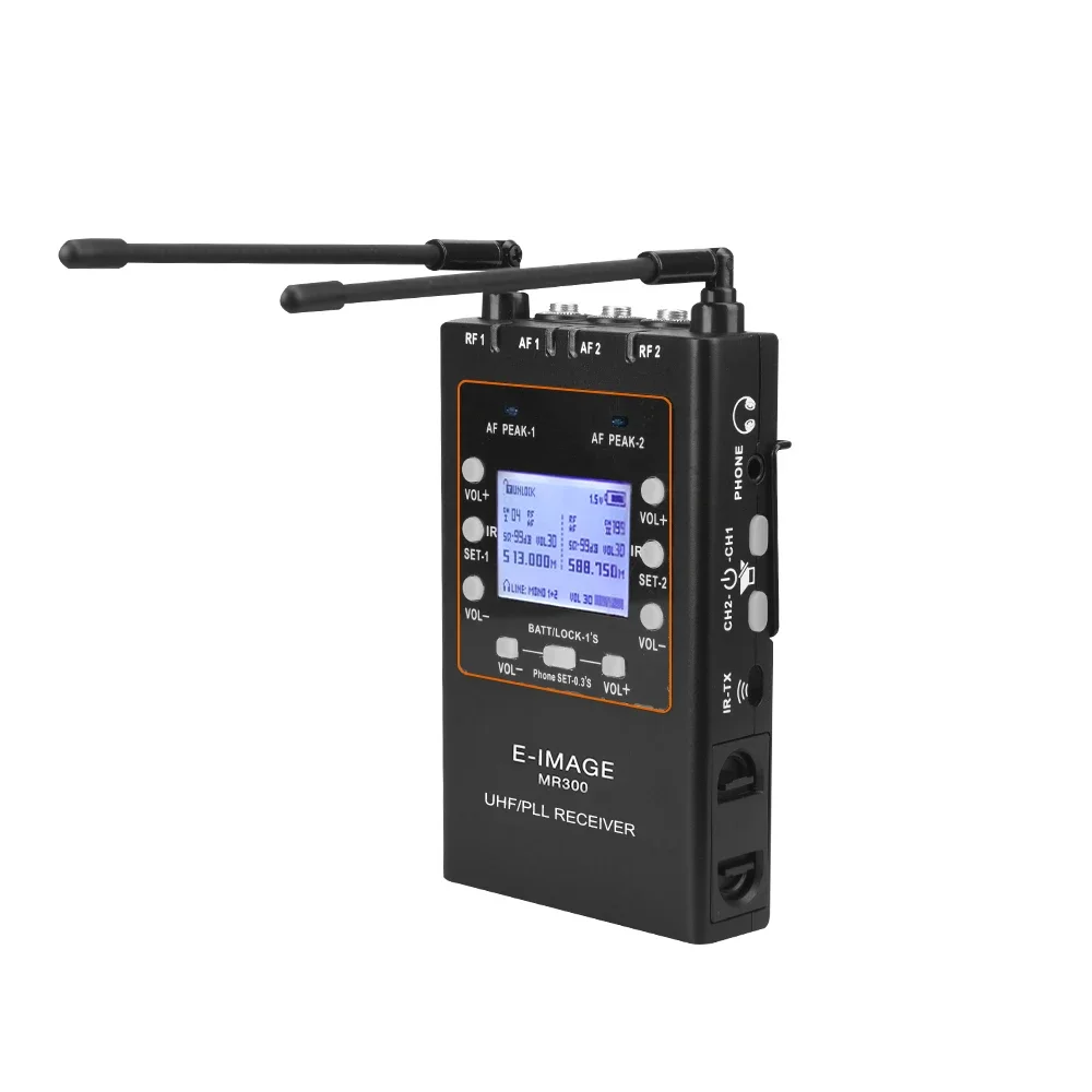 E-IMAGE MR-300 UHF Two- channel Metal body UHF/PLL Portable wireless Receiver for microphone