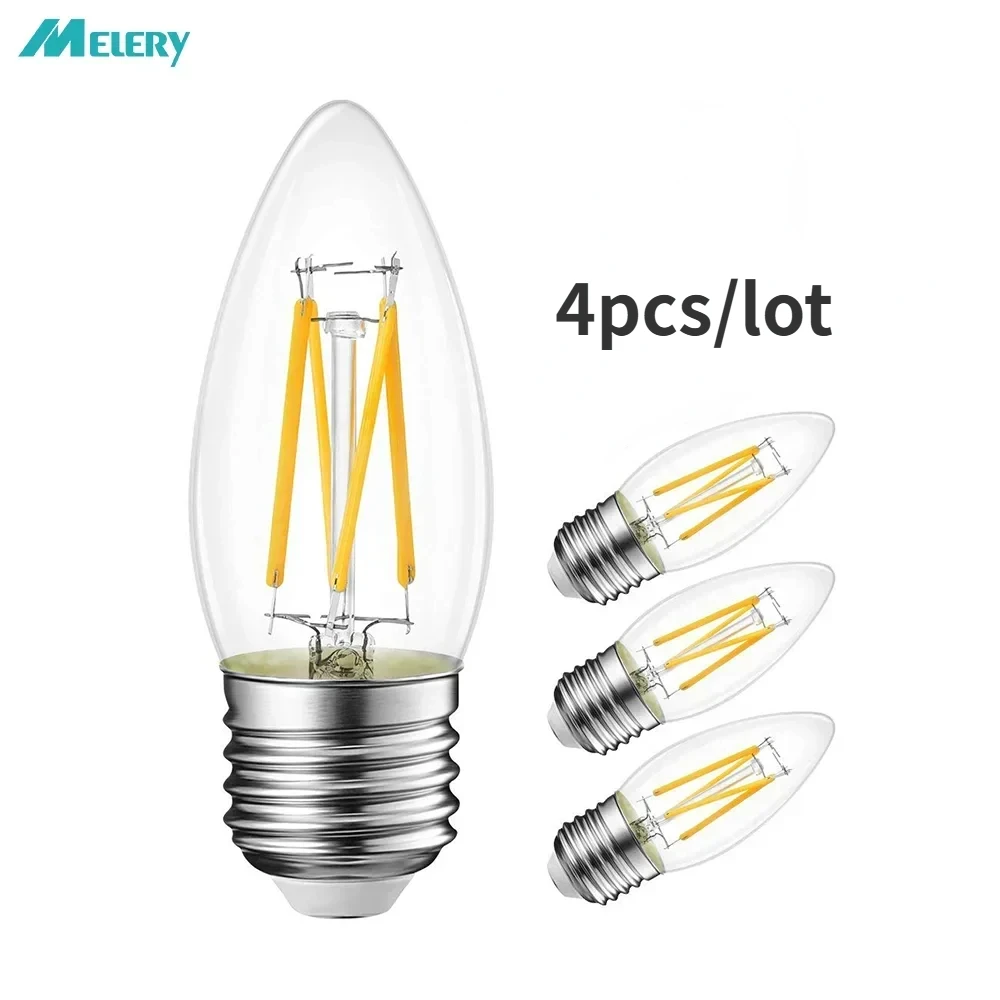 

Melery E27 LED Light Bulb Filament 4W C35 2700K Warm White Replacement 40W 470lm Rustic Candle Shape Bulbs Led Table Desk Lamp