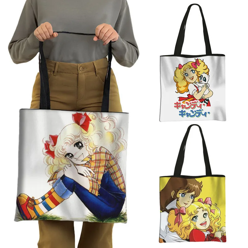 Candy Candy Anime Tote Bag Female 90s Vintage Cartoon Shoulder Bags Women Handbag Large Capacity Storage Bag Eco Shopping Bags