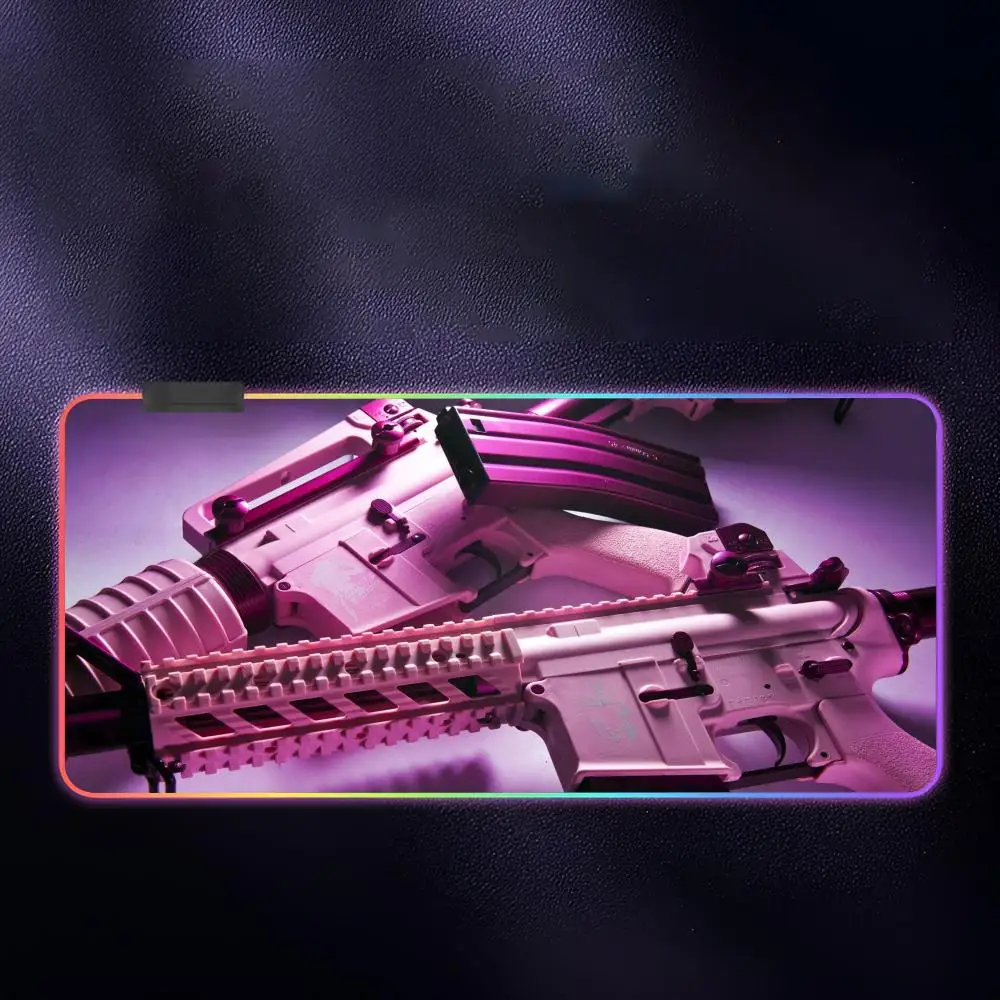 Gun A-Aesthetics and Arts Mouse Pad RGB Gaming Mousepad LED Large Games Mouse pads XXL Keyboard Pad Luminous Desk Mat Backlit