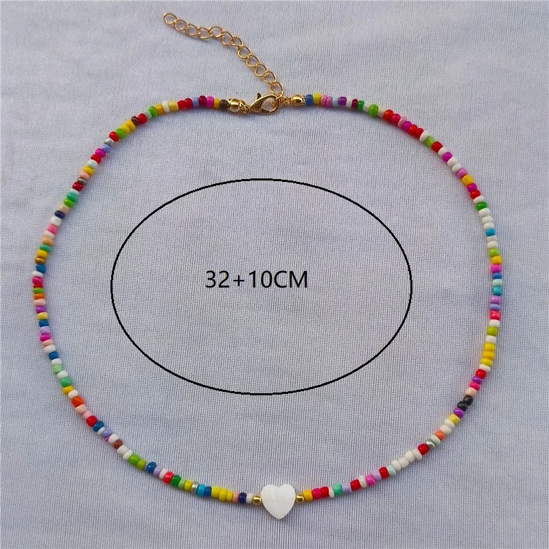 Handmade Multicolor Seed Beads Necklace for Women Multicolor Sweet Heart Pendants Necklace Summer Girls Choker Collar Fashion