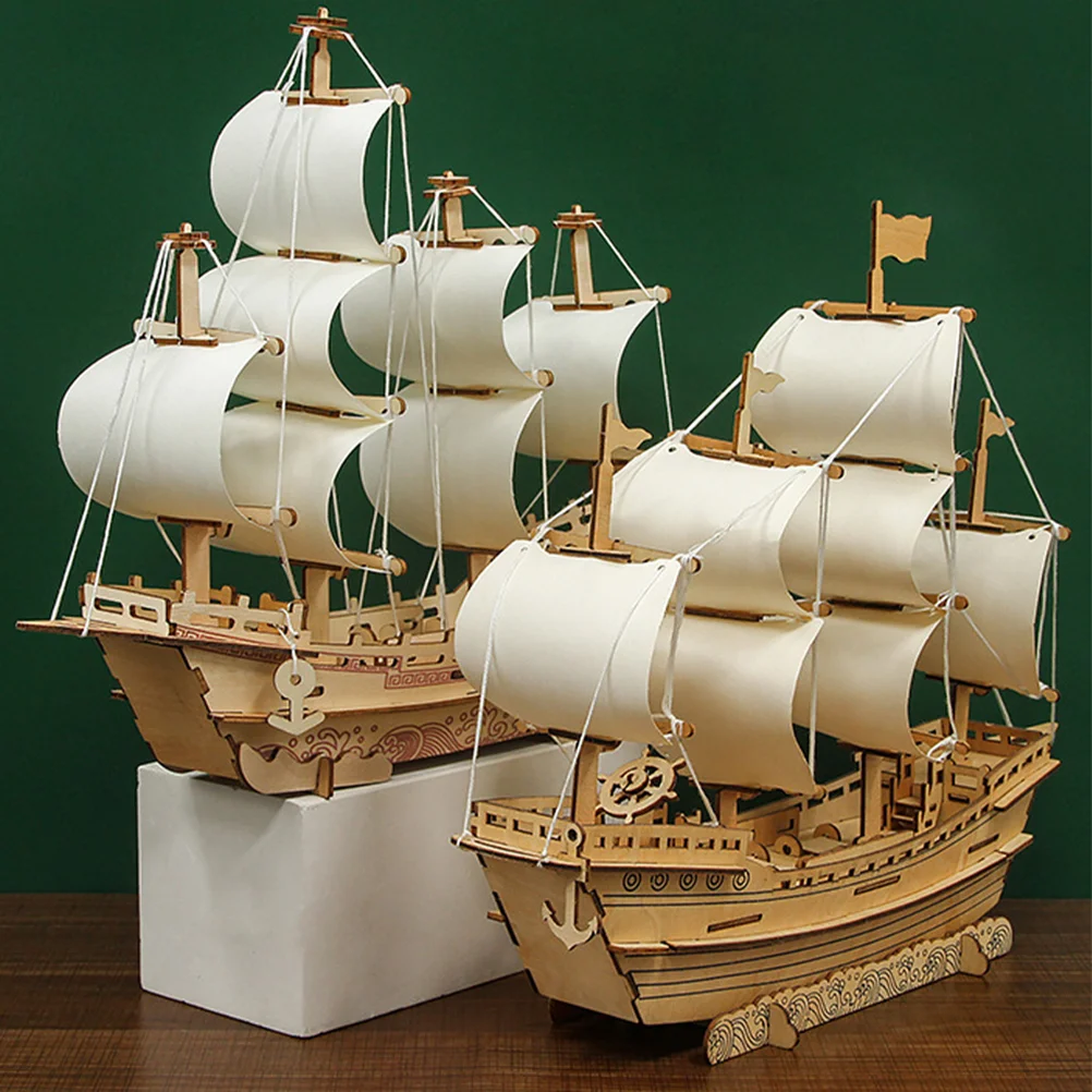 Boat Figurine 3 D Simulated Ancient Sailing Ship Model Wood Puzzles Adult 3d for Adults DIY Sailboat Wooden