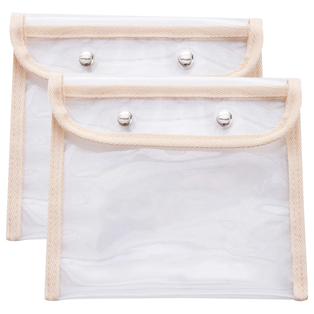 

2pcs Pvc Pencil Bag Large Capacity Portable Stationery Organizer For Students Artists Transparent Reusable Durable Button