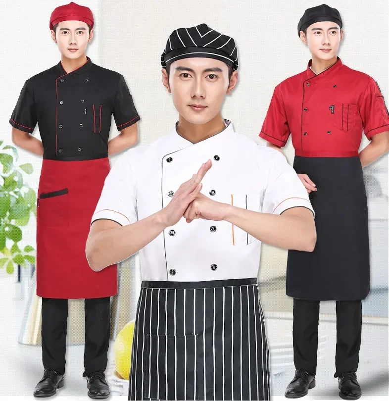 

New Short-sleeved Chef service Hotel working wear Restaurant work clothes Tooling uniform cook Tops Kitchen high quality 3 color
