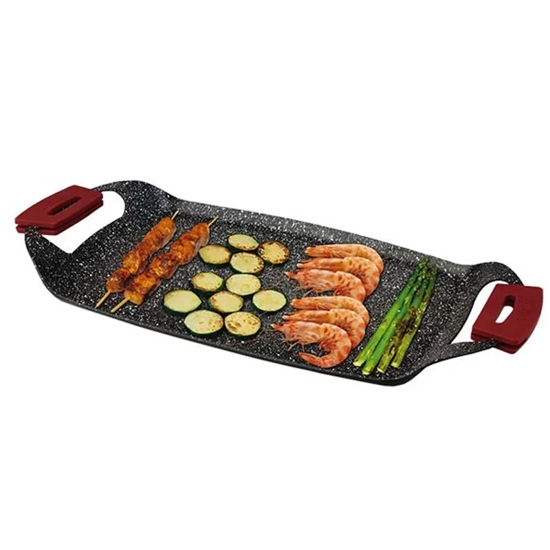 MAXHOME-Lifestyle-Plancha Lisa Aluminio Forjado Sartén Para Barbacoa Multifunción Con Mangos De Silicona Extraibles Antiadherente Resistente Para Horno Inducción y Todo Tipo De Fuegos