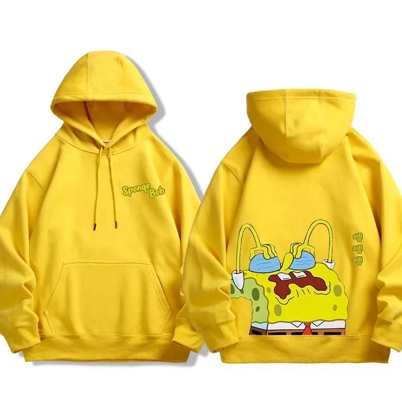 Animation Spongebob Squarepants Cartoon Polyester Sweater for Autumn and Winter Thin or Fleeced Long-Sleeved Hooded Sweatshirt