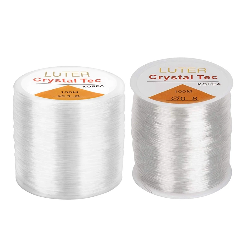 2 Pcs Clear Bead Cord Crystal Elastic Stretchy Bracelet String For Beading Thread-1.0Mm & 0.8Mm