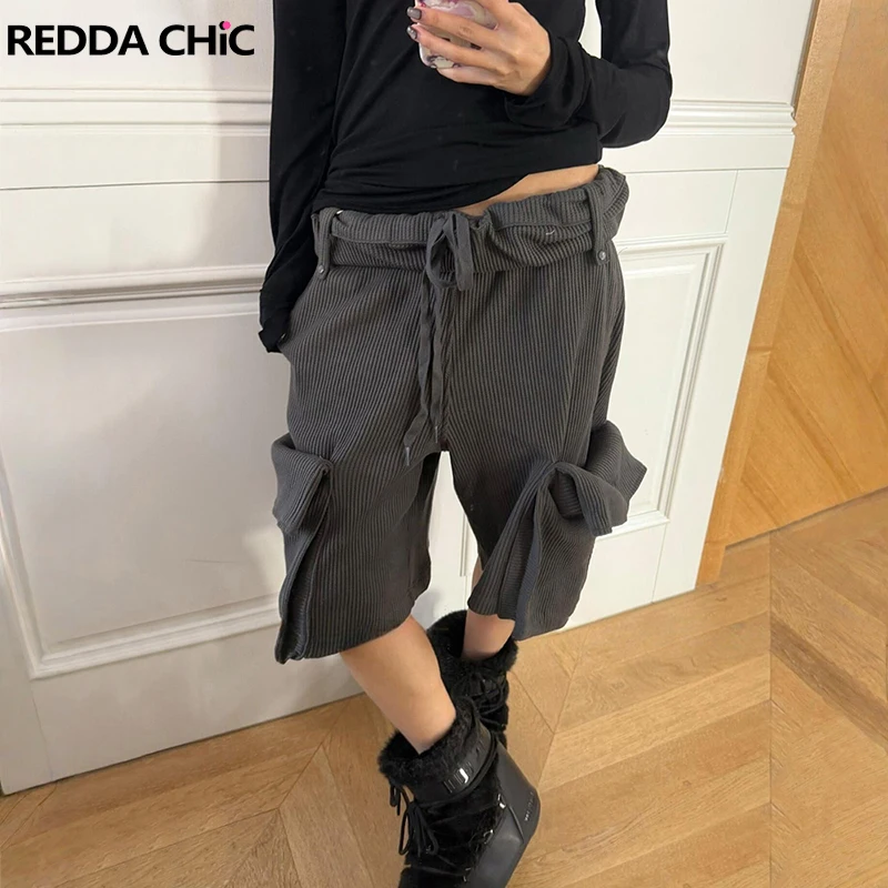 

Женские шорты-карго REDDACHiC с низкой посадкой, серые, в стиле гранж, с отворотами на талии, с вафельным узором, в стиле ретро, летняя альтернативная одежда