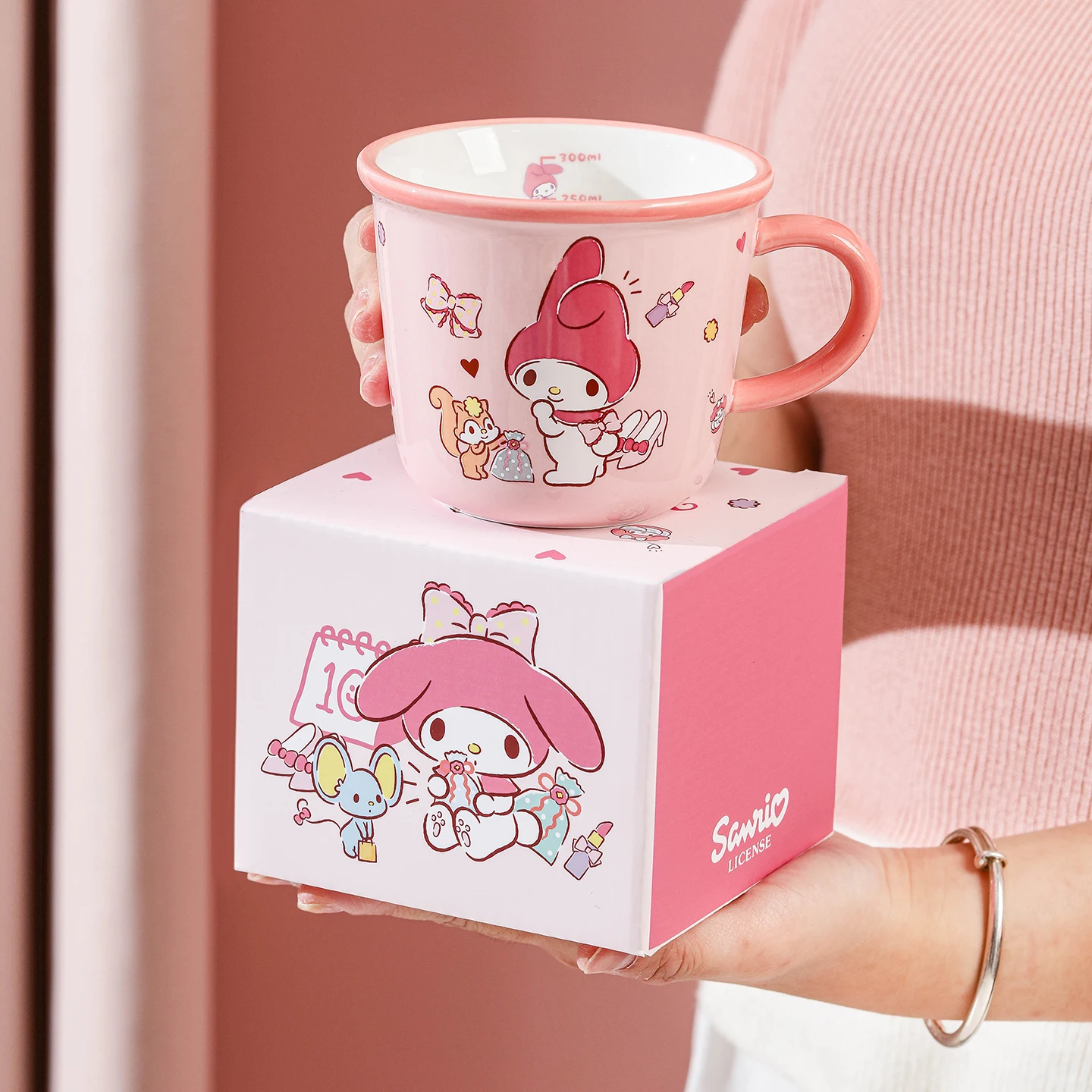 340ml Cartoon Sanrio Hello Kitty My Melody Cinnamoroll Kuromi Ceramics Kawaii Round Mug  Kawaii Milk Cup Child Birthday Gift