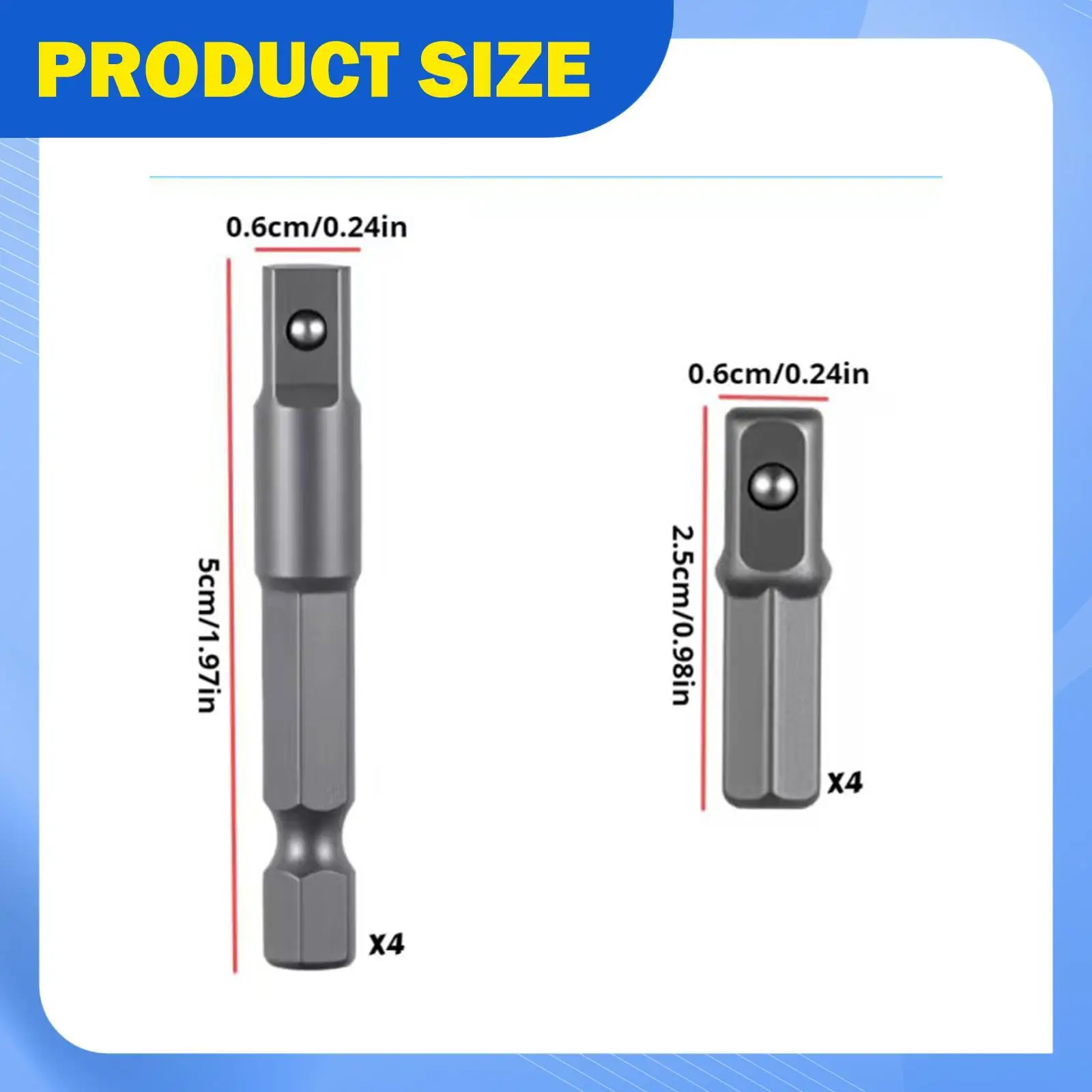 8x Sechskant-zu-Vierkant-Bit-Adapter für die Kfz-Reparatur von pneumatischen Werkzeugen