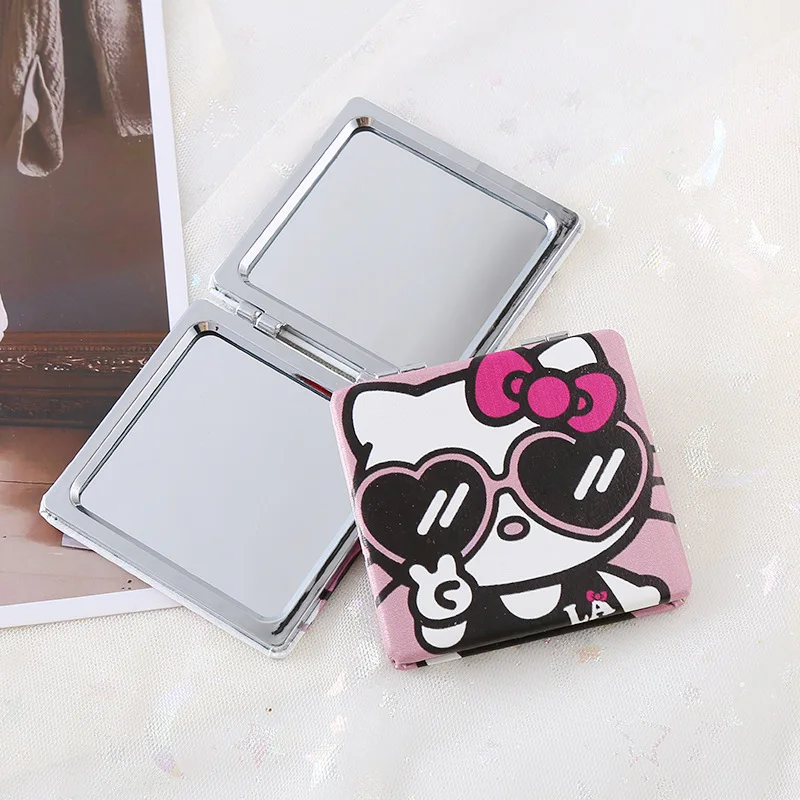 Kawaii Mirror Portable Small Mirror Hello Kitty Sanrio Portable Folding Mirror Double-Sided Pattern Girls Makeup Gift