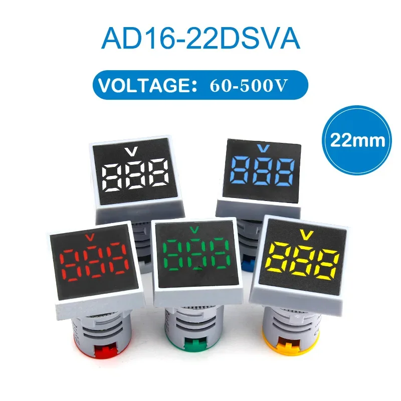 1pcs 22mm Voltmeter LED Digital Voltage Meter Indicator Light AC 12-500V Square Panel Voltage Tester Red Blue Yellow Green White