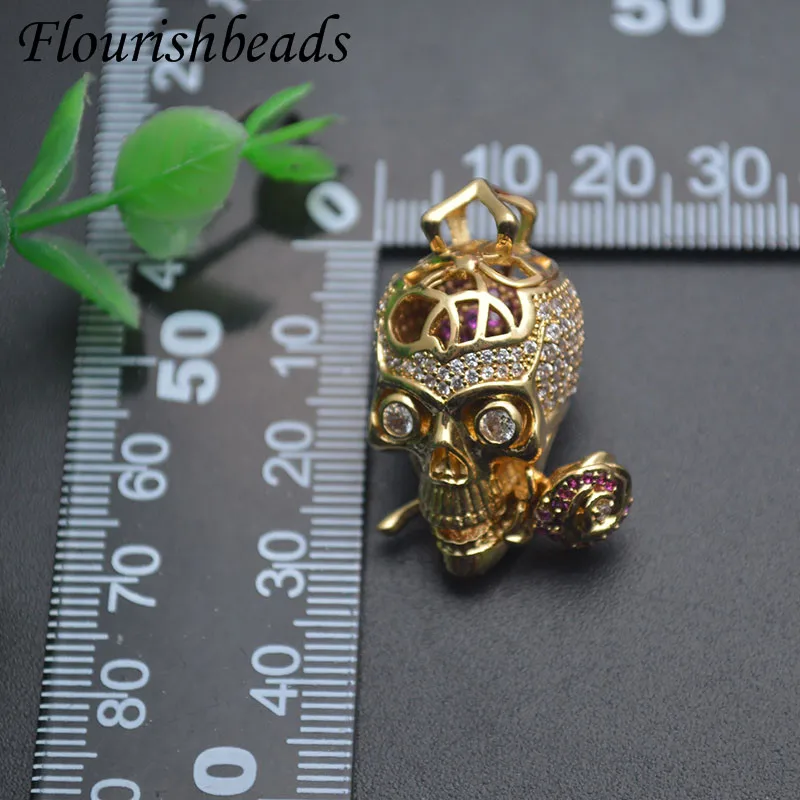 Creative Brass Gold Plated Cave Skull Shape Pendant for Fashion Hip Hop Necklace Jewelry Making Supplies 1-5pcs/lot