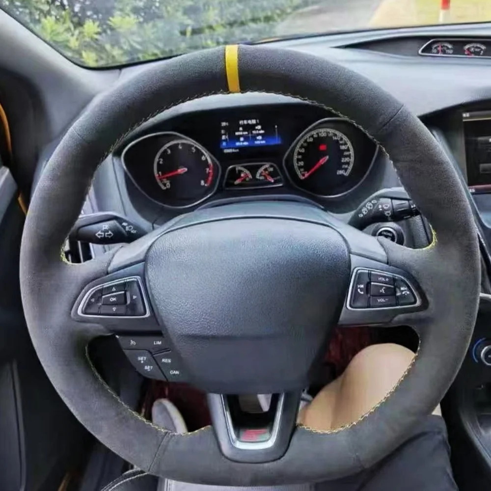 

Чехол на руль автомобиля по индивидуальному заказу, аксессуары, ручное шитье, замшевая кожа, противоскользящий чехол для Ford Focus 3 2015 2016 2017 2018