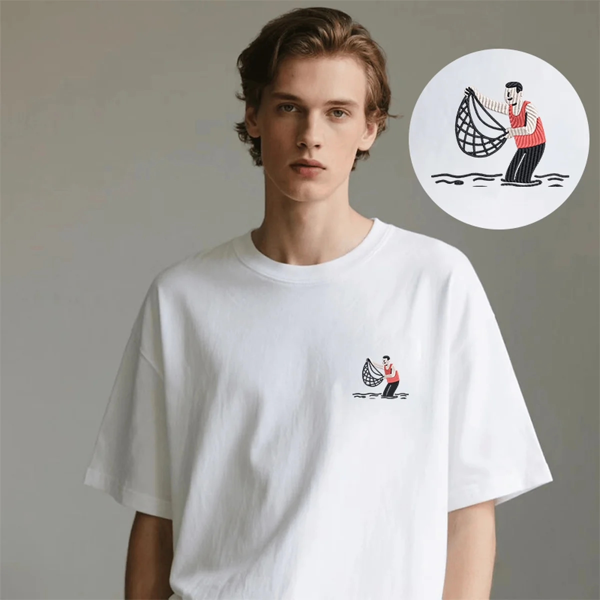 

Sea Angler Y2K Men & Women's Embroidered T-Shirts – Vintage Cotton T-Shirt with Soft Embroidery for Casual Outings