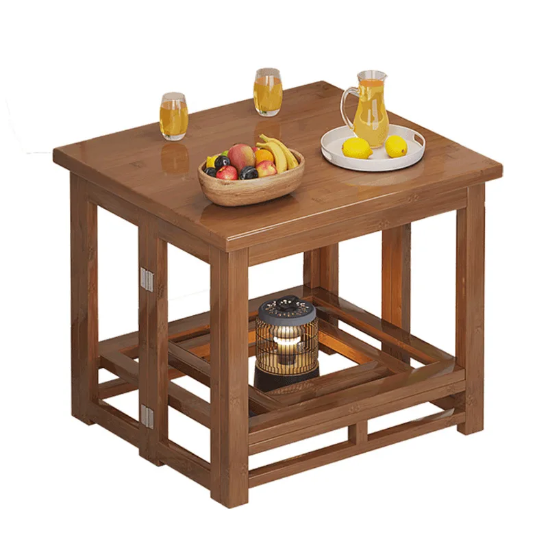 

Household square living room heating table, solid wood fireplace table folded in winter