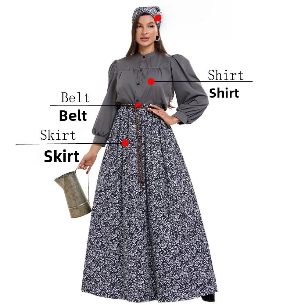 

Средневековый фермерский дом с цветочным принтом, костюм на Хэллоуин, винтажный наряд горничной, женская одежда для выступлений на сцене, традиционная этническая одежда...