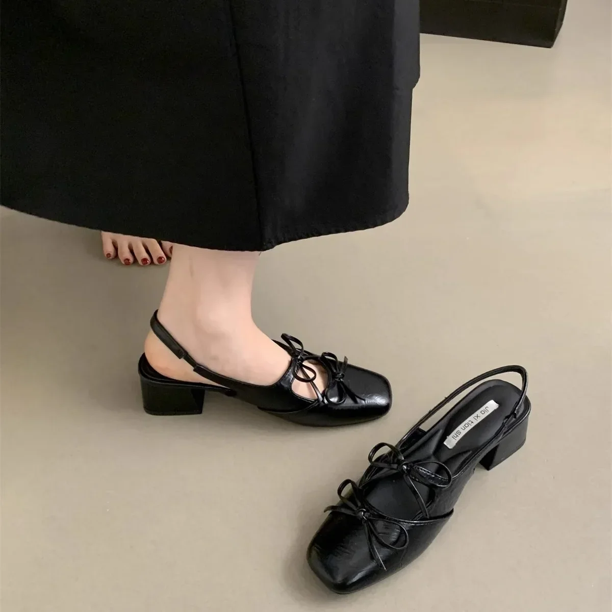 Medium Heeled Mary Jane Sandals New Designer Women Shoes Fashion Double Bowknot Thick Heeled Ballet Shoes Ladies Soft Shoes