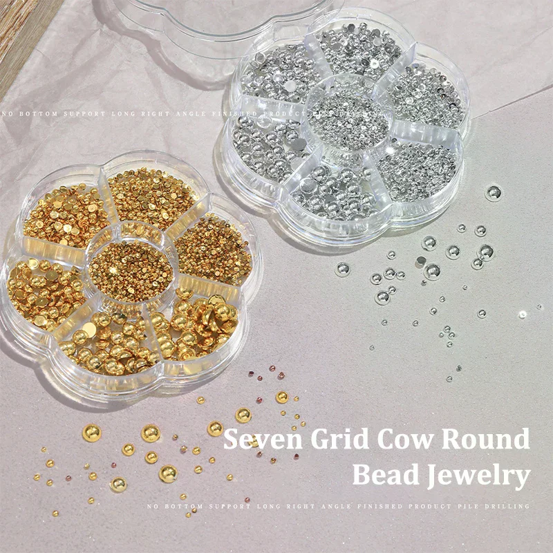 7 Grids Silver Gold Pearl Nail Art Decorations White Half Round Flat Bottom Mixed Size Nail Art Diy Accessories