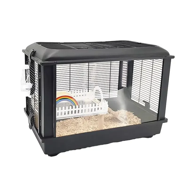 Luxury Modern Portable Hamster Cage for Guinea Pigs Acrylic Plastic Steel Construction Button Closure Classic Square for