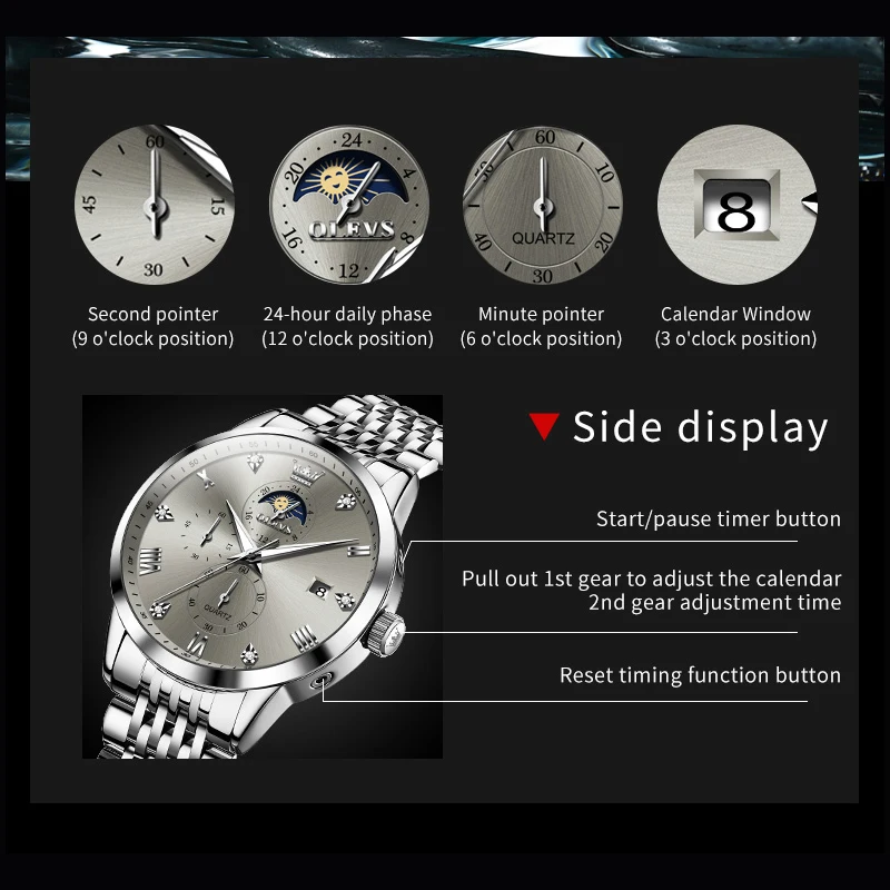 OLEVS 2925 Mens Watch Original Brand Quartz Wristwatch Waterproof Luminous Watches For Men Automatic DateThree Small Dial Reloj