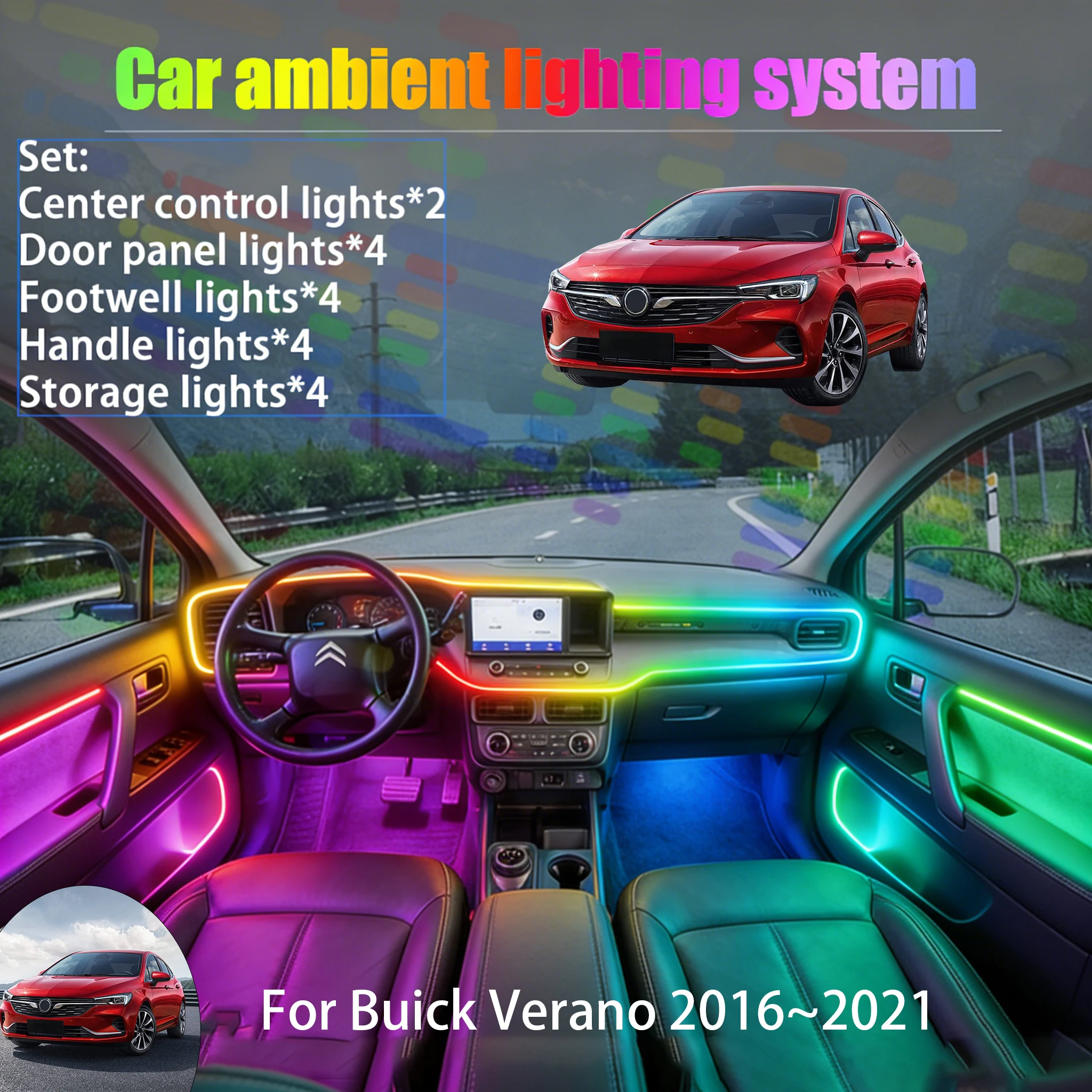 

Для Buick Verano 2016-2021: Комплект светодиодной подсветки салона и багажника (2/18 шт.) с USB RGB-подключением, автозапчасти