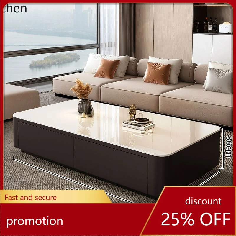 HXL Coffee Table Simple Living Room Tempered Glass Rock Slab Tea Table