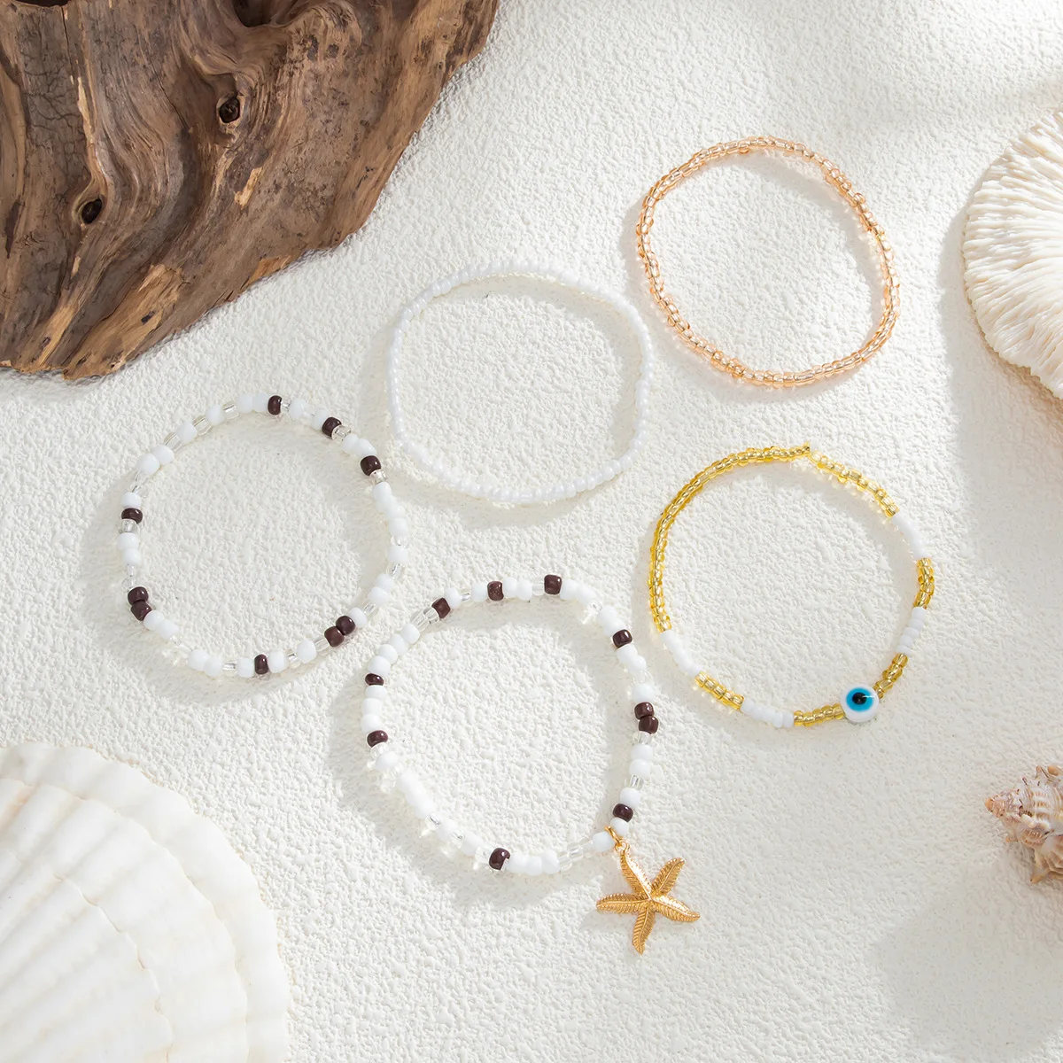 Cross border jewelry beach vacation mix and match rice bead elastic bracelet, Bohemian style starfish pendant bracelet