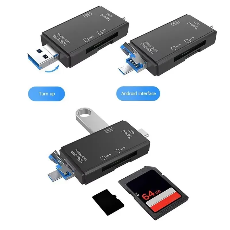 1-6pcs SB-6 In 1 USB 3.0 OTG Card Reader For Secure Digital/TF Cardreaders Splitter Adapter For Mobile Phone Computer