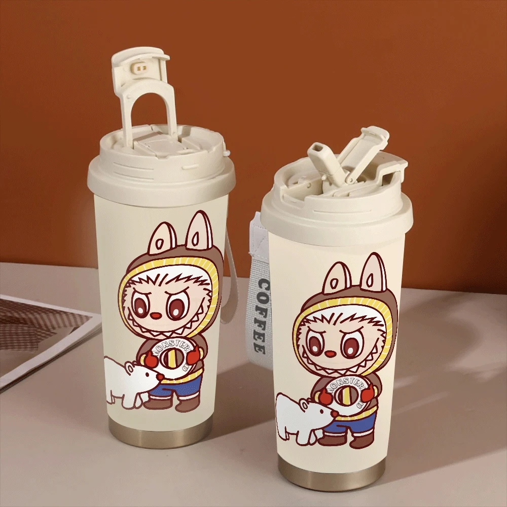 

New Labubu Water Bottle Straw Drinking Hildren Adults Portable Student Water Cup Labubu 304 Stainless Cute Cartoon Camping