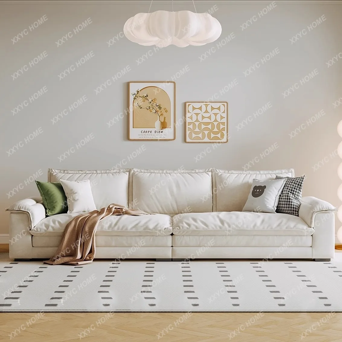 HH  sofa simple cream wind small apartment living room large sitting deep straight row sailing sofa