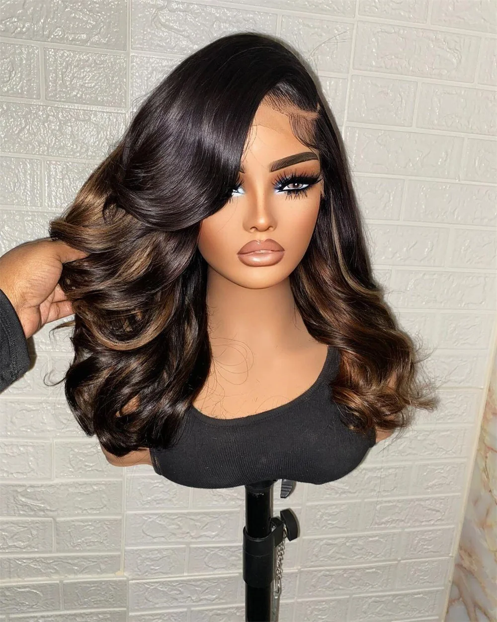 Glueless Soft 28" 5x5 Silk Base Highlight Brown Wave Jewish Human Hair With BabyHair HD Lace European Hair Preplucked  Daily