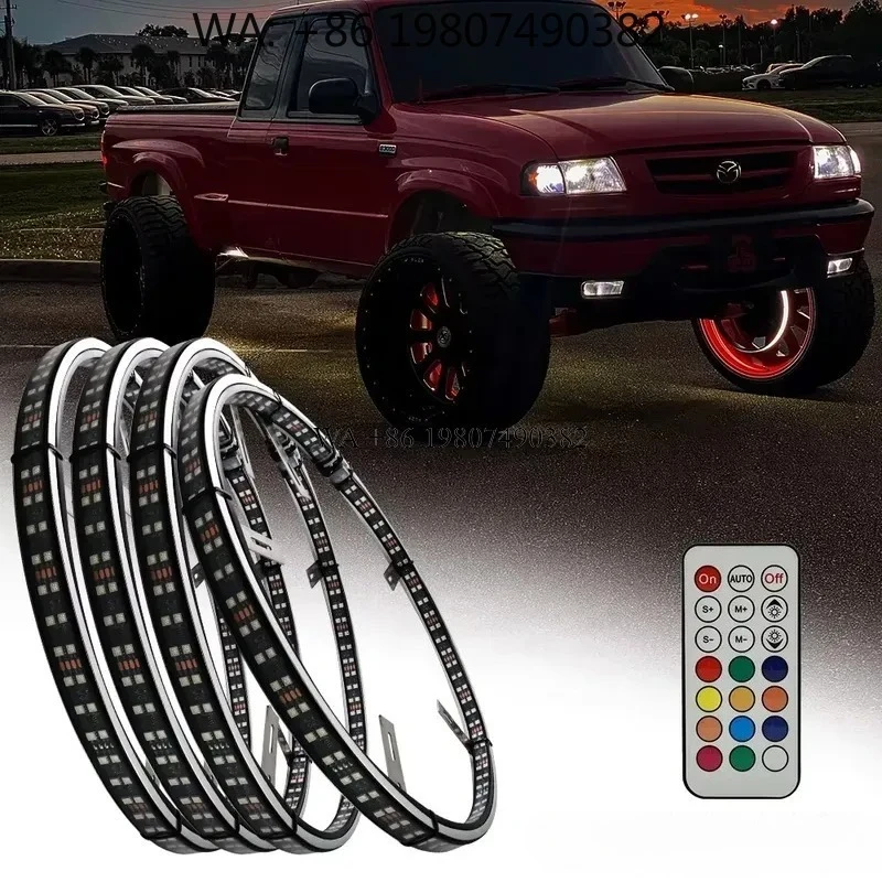 wmwmnu for Kingshowstar 4pcs RGB IC Chasing Dream Color Wheel Ring Lights 15.5 17 Inch App Remote Control LED Kit for Car