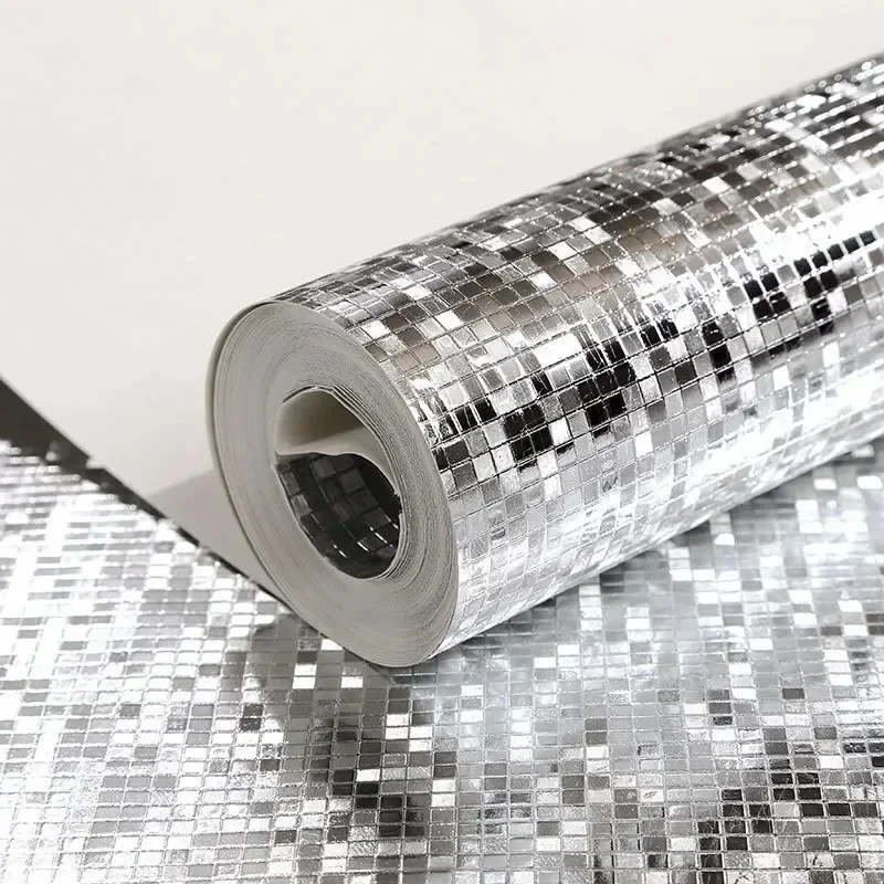 Glitter Mirror Effect Mini Mosaic Metallic Glitter Gold Foil Wall Paper Gold Foil Grid Wallpaper Luxury KTV Background Wall Deco