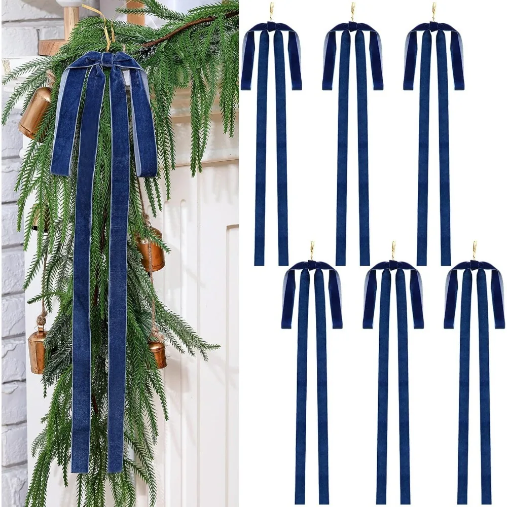 

6 шт. бархатный рождественский бант 23,5x15,5 дюймов в деревенском стиле, большие бархатные рождественские лестничные венок, банты, винтажные банты-топперы для елок