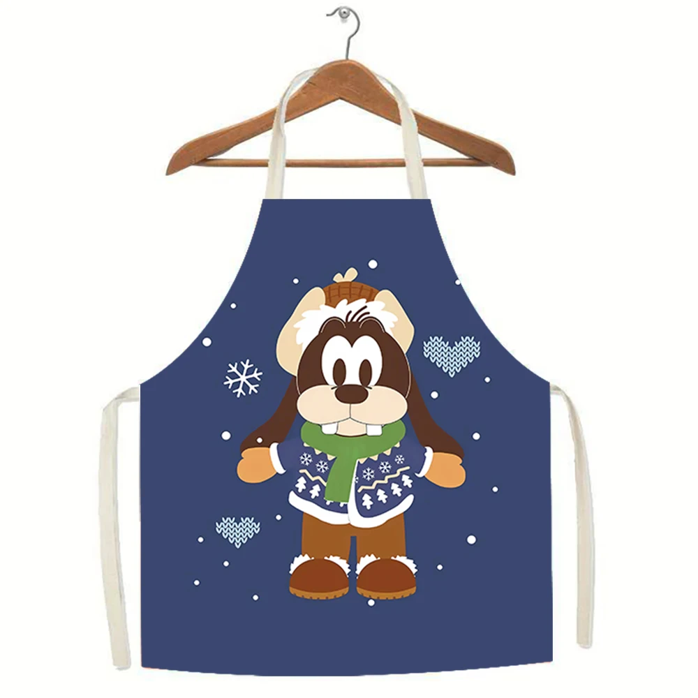 Disney Christmas Apron Mickey Print Linen Apron Kitchen Restaurant Waiter Chef Apron Children\'s Bib Anti-fouling