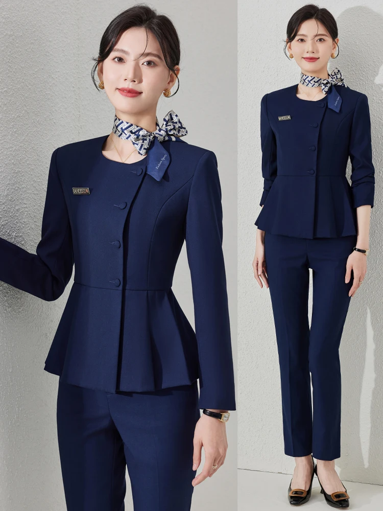 

High-End Women's Suit Set Professional Beauty Salon Workwear Jewelry Store Uniform Commute Style Slim Fit Long Sleeve Button up