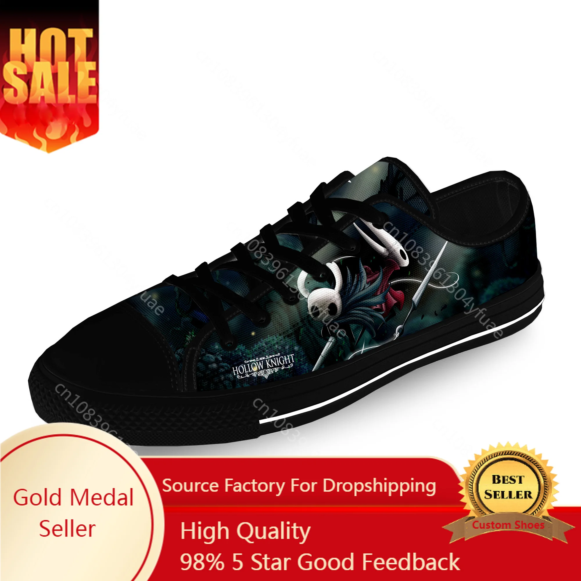 Cartoon Game Ghost Hollow Knight Casual Cloth Fashion 3D Print Low Top Canvas Shoes Men Women Lightweight Breathable Sneakers