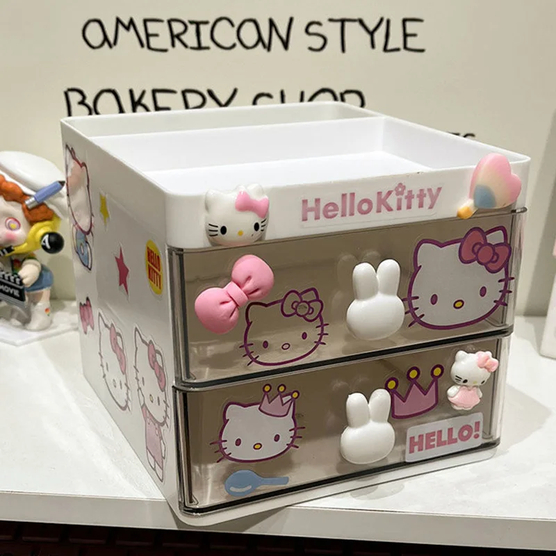 

Милый Sanrio Hello Kittys Cinnamoroll, настольный ящик для хранения, кавайный мультяшный ящик, пылезащитный ящик для канцелярских принадлежностей, аниме, коробка для хранения, подарки для девочек