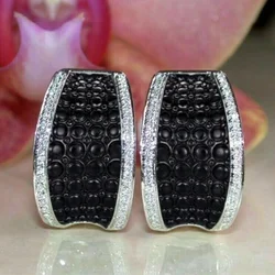 2024 Personality Black Enamel Hoop Earrings with White Cubic Zirconia Modern Fashion New  for Women  Jewelry