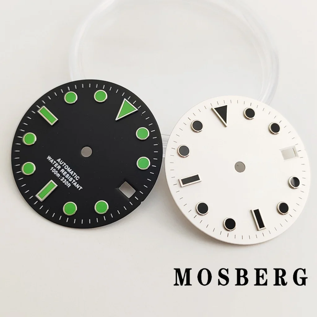 28.5 مللي متر NH35 NH36 ساعة الطلب مع ساعة الأيدي العقيمة أسود أبيض ساعة وجوه الحركة التلقائية الملحقات