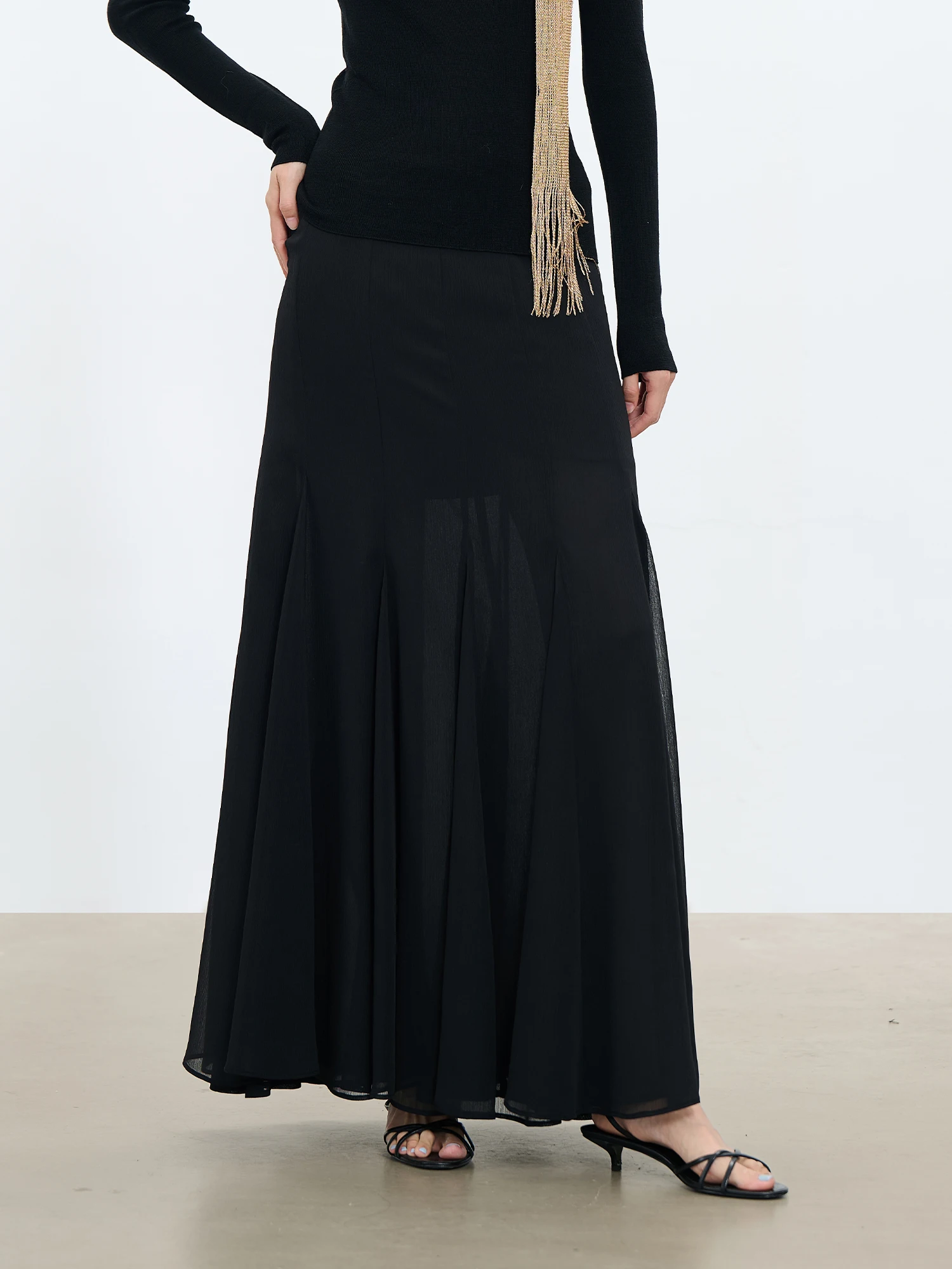 

CEMO Женская юбка миди из шифона высокой плотности для ранней осени, А-силуэт, драпированная, для офиса и повседневной носки