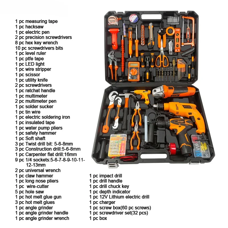 SOLUDE  Basic Tool Combination Package Mixed Tool Set Tire Repair Kits For Cars Homeowner General Household Hand Tool Set