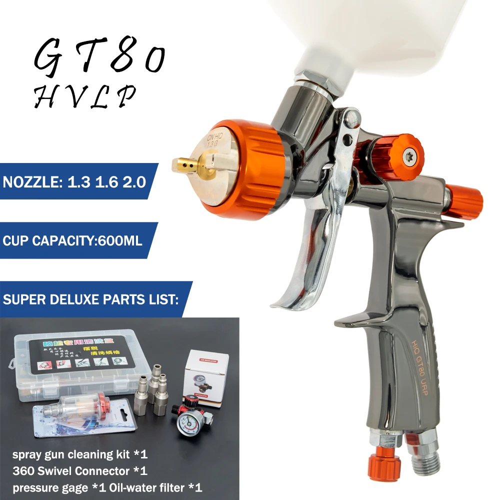 

High Quality HVLP Spray Gun For Cars GT80 1.3/1.6/2.0mm Nozzle Automotive Painting Sprayer Water Based Air Spray Gun Airbrush