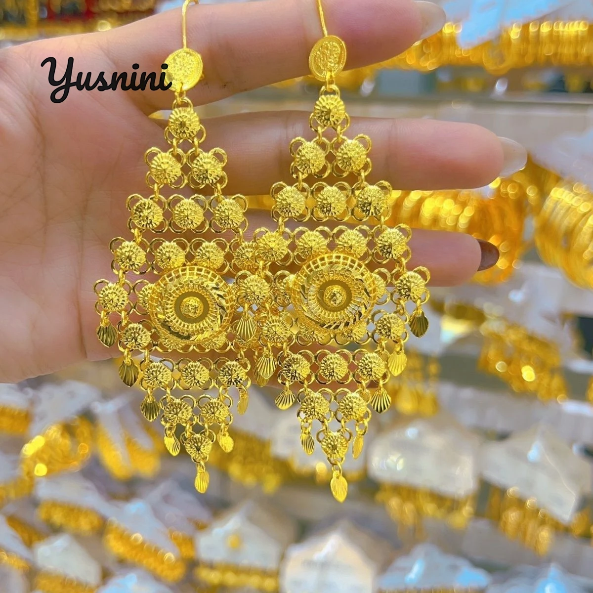 موضة الشرق الأوسط أفريقيا دبي 24K أقراط مخصصة مطلية بالذهب للأزواج مجوهرات حفلات الزفاف DD10756 #2