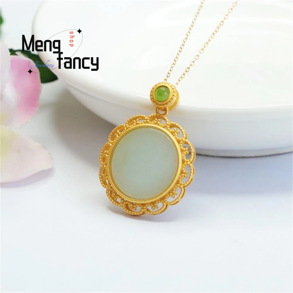 S925 Silver Lnlaid Natural Jadeite Round Medallion Nothing Pendant Exquisite Elegant Simple High-grade Luxury Quality Jewelry