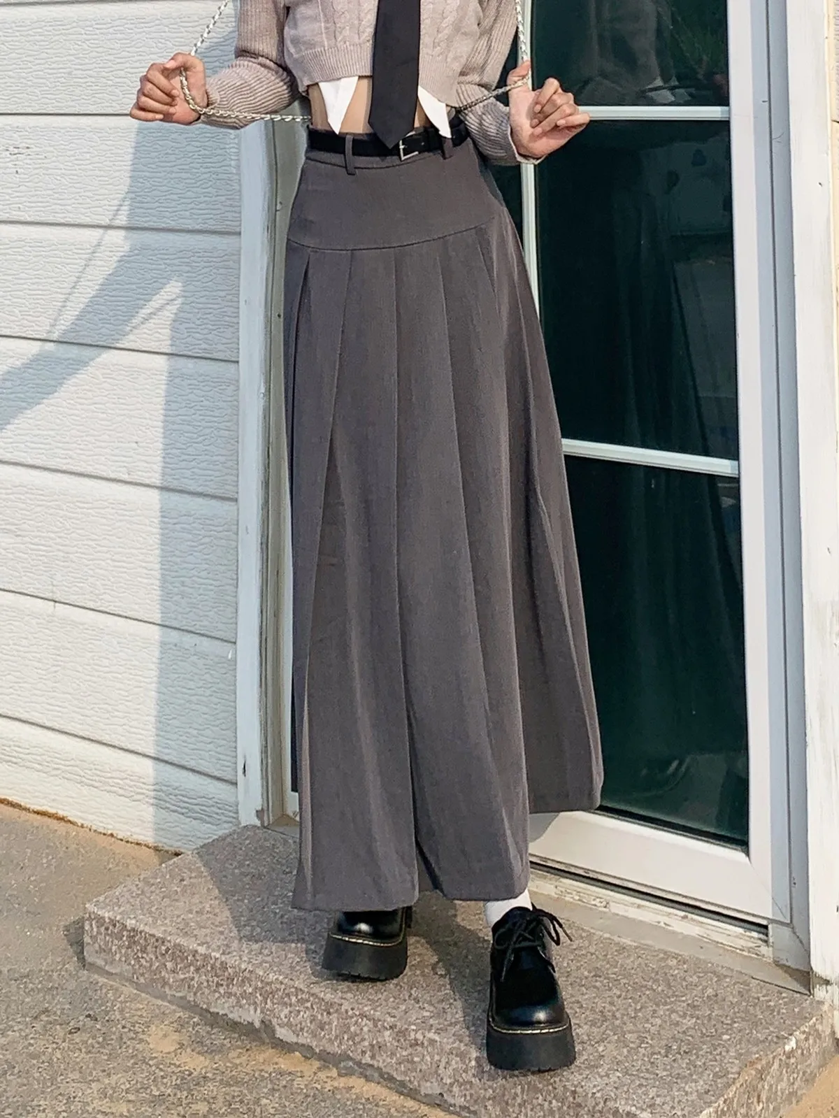 ZHISILAO Elegant High Waist A-line Long Skirt Wome Vintage Solid Pleated Skirt Autumn 2024