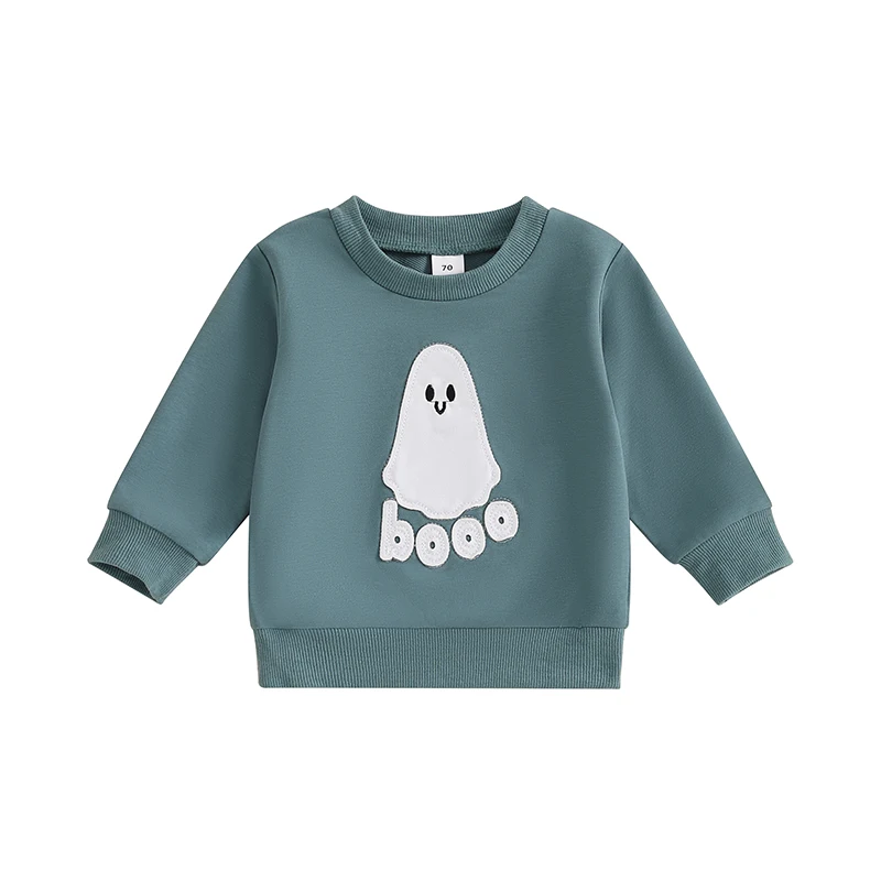 Toddler Girls Boys Sweatshirts Halloween Clothes Ghost Pumpkin Embroidery Crew Neck Long Sleeve Baby Pullovers Fall Tops