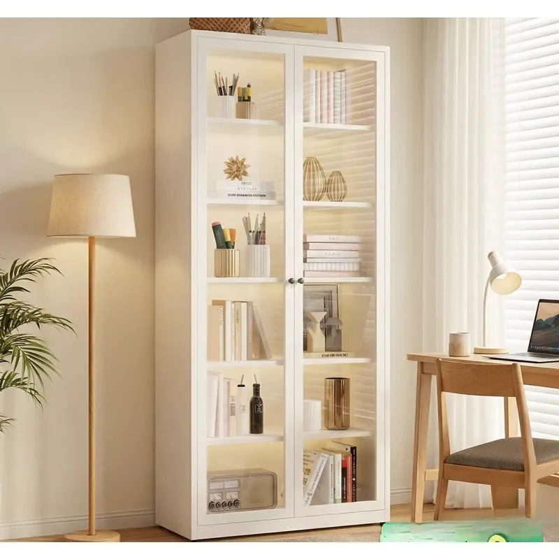 

Home Wrought iron bookcase with glass door display cabinet, living room storage cabinet, modern simple floor bookshelf, househol