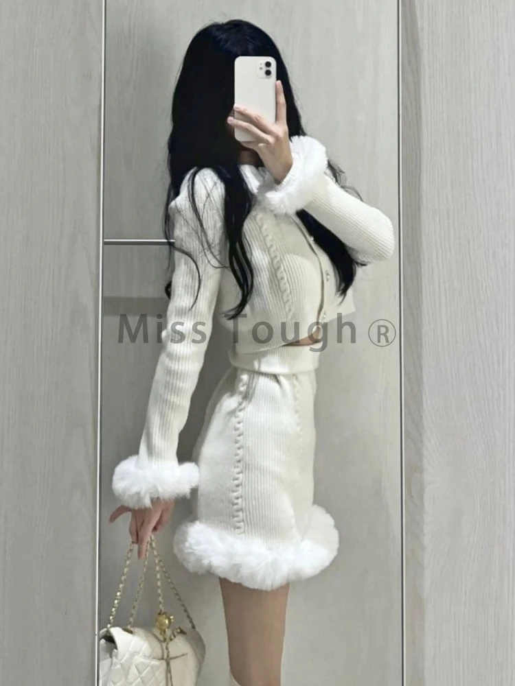 Bianco dolce Kawaii due pezzi Set donna coreano Fashion Party minigonna Set femminile Vintage elegante gonna sottile vestito 2023 autunno